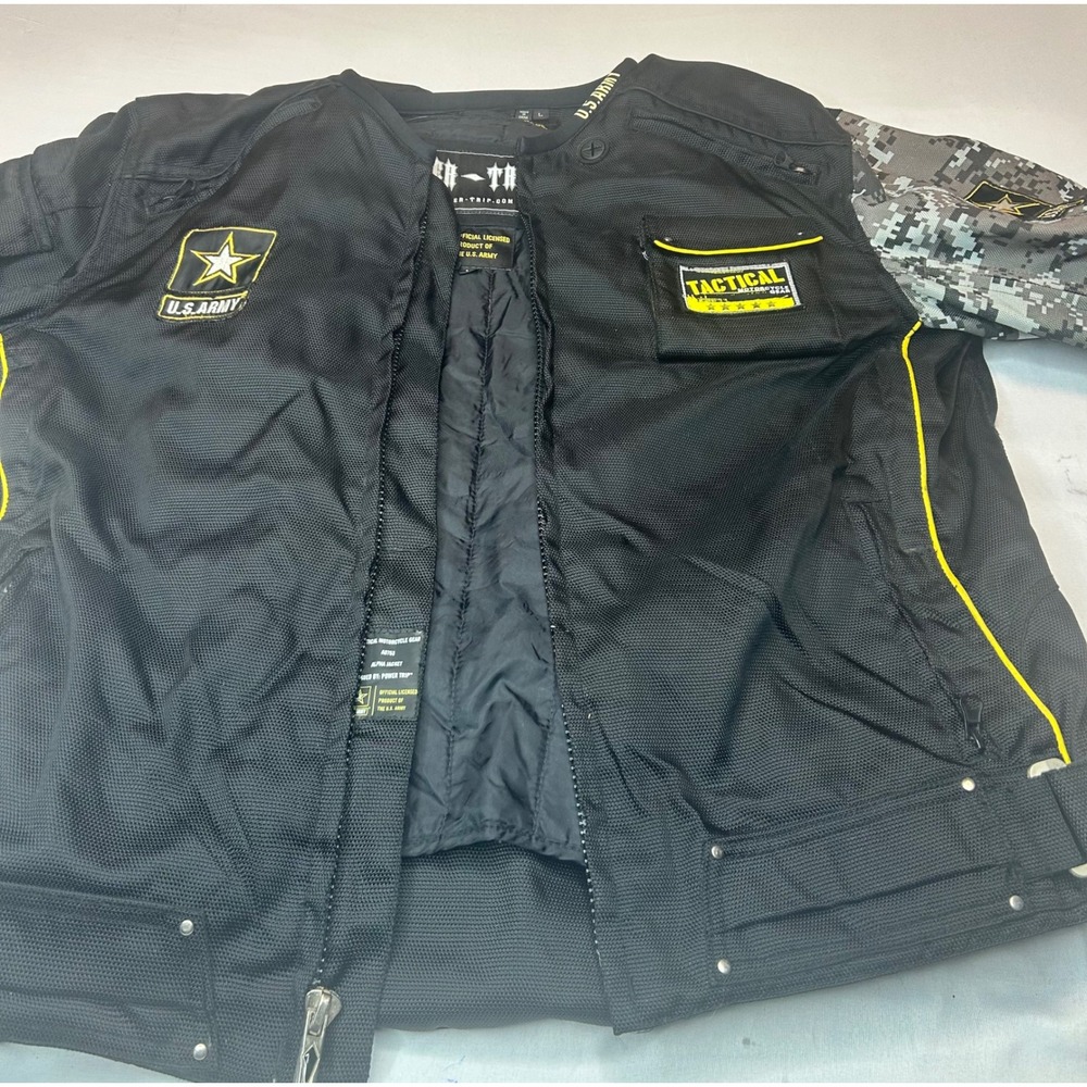 Power Trip US Army Tactical Motorcycle Jacket Black Mesh Camo Mens Large L